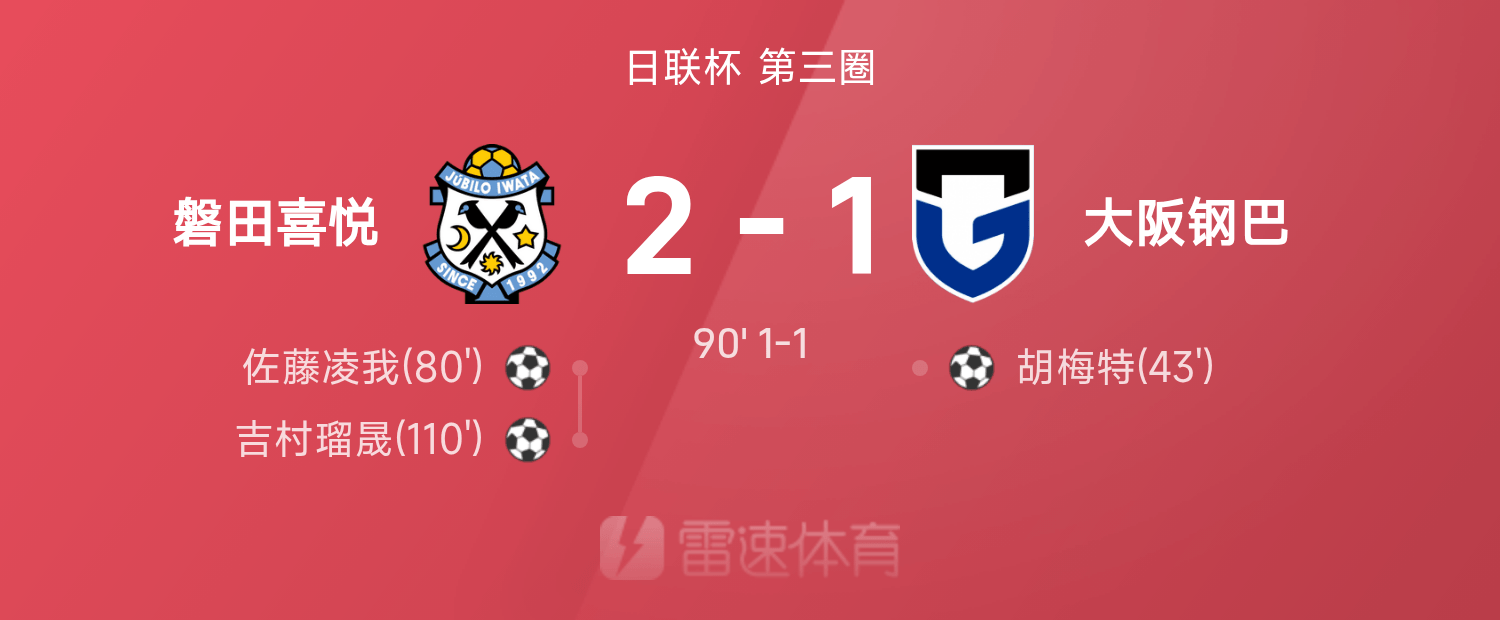 yabo-日联杯战报：吉村瑠晟破门制胜，磐田喜悦加时2-1战胜大阪钢巴