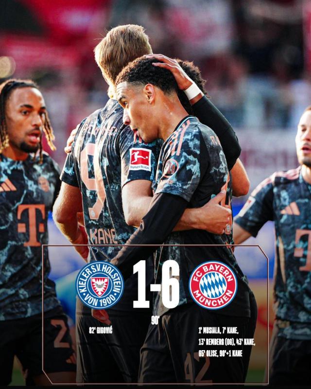 yabo-【德甲】拜仁6比1大胜基尔，穆西亚拉闪击，凯恩戴帽